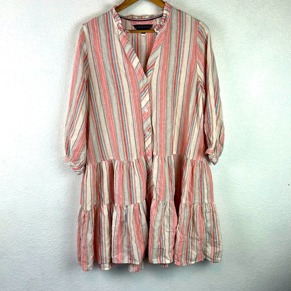 Tommy Hilfiger Dresses & Skirts - Nwot Tommy Hilfiger striped linen tiered button oversized dress XS